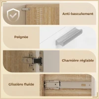 HOMCOM Buffet haut cuisine, armoire de cuisine avec 2 portes, tiroir et plan de travail, 55x40x174 cm, blanc et bois naturel(m-7)