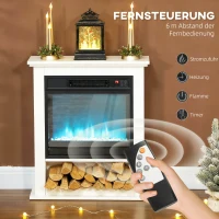 HOMCOM Elektrischer Kamin, realistische Flammen mit 9 Farben, verstellbare Helligkeit, 1800W, Fernbedienung, Timer, Weiß(m-6)