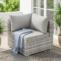Outsunny Outdoor PE Rattan Corner Sofa, Garden Wicker Furniture Single Sofa Chair w/ Cushions, Light Grey(m-2)