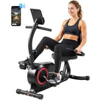 SPORTNOW Vélo couché pour la maison avec 8 niveaux de résistance réglables Frein magnétique APP Capteur de pouls Écran LCD Sangles de pied(m-6)