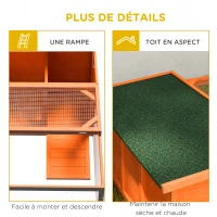 PawHut Clapier d'extérieur, cage lapin avec enclos, toit en asphalte, cadre en bois, 125,5 x 100 x 49 cm, orange(m-6)