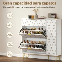 HOMCOM Mueble Zapatero Moderno con 2 Cajones Abatibles Armario y Estantes Ajustables para 10-14 Pares de Zapatos Blanco(m-4)