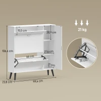 HOMCOM Schmaler Schuhschrank mit 2 Klappfächern, Schuhschrank mit Lychee-Leder-Türen und verstellbaren Regalböden, Weiß(m-3)