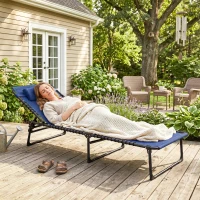 Outsunny Tumbona Plegable, Tumbona Jardín Exterior Reclinable 4 Posiciones con Reposacabezas y Marco de Acero, Carga 120 kg, para Terraza, Piscina, Playa, 189x58x30 cm, Azul Oscuro(m-4)