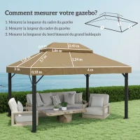 Outsunny Toile de rechange pour pavillon toile de tonnelle 4 x 3 m, double toit avec trous de drainage, polyester 370 g/m², beige(m-3)