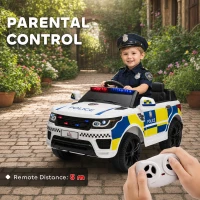 HOMCOM Ride on Police Kids Car 12V Electric Car for 3-6 Years with Remote Control Siren Flashing Lights Suspension, White(m-8)