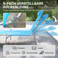 Outsunny Sonnenliege klappbar Gartenliege mit Kopfkissen, 5-Fach verstellbare Rückenlehne bis 120 kg Blau(m-4)