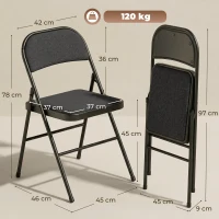 HOMCOM Lot de 2 chaises pliantes chaises de salle à manger portables cadre en acier dim. 45l x 46P x 78H cm noir(m-3)