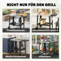 Outsunny Küchenwagen mit Rollen Servierwagen mit Haken Papierrollenhalter Müllsackständer Edelstahl 115 x 67,5 x 80,5 cm Schwarz(m-8)
