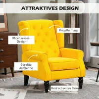 HOMCOM Sillón de Salón con Reposabrazos y Patas de Madera Butaca Carga 160 kg para Dormitorio Oficina 74x86x102 cm Amarillo(m-4)
