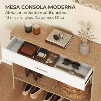 HOMCOM Recibidor de Entrada con Espejo Cajón y Estante Mueble de Recibidor para Pasillo 91,5x27,9x85,5 cm Roble(m-9)