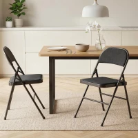 HOMCOM Lot de 2 chaises pliantes chaises de salle à manger portables cadre en acier dim. 45l x 46P x 78H cm noir(m-10)