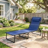 Outsunny Tumbona Plegable, Tumbona Jardín Exterior Reclinable 4 Posiciones con Reposacabezas y Marco de Acero, Carga 120 kg, para Terraza, Piscina, Playa, 189x58x30 cm, Azul Oscuro(m-5)