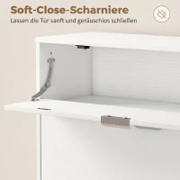 HOMCOM Schmaler Schuhschrank mit 2 Klappfächern, Schuhschrank mit Lychee-Leder-Türen und verstellbaren Regalböden, Weiß(m-8)