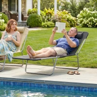 Outsunny Chaise Longue Pliante Bain de Soleil inclinable transat textilène lit Jardin Plage 182 x 56 x 24,5 cm Noir(m-10)