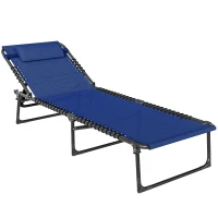 Outsunny Tumbona Plegable, Tumbona Jardín Exterior Reclinable 4 Posiciones con Reposacabezas y Marco de Acero, Carga 120 kg, para Terraza, Piscina, Playa, 189x58x30 cm, Azul Oscuro(m-1)