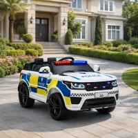 HOMCOM Ride on Police Kids Car 12V Electric Car for 3-6 Years with Remote Control Siren Flashing Lights Suspension, White(m-2)