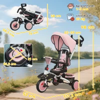 AIYAPLAY Tricycle bébé évolutif 6 en 1, tricycle enfant pliable avec poignée parentale réglable, siège pivotant 360°, rose(m-3)