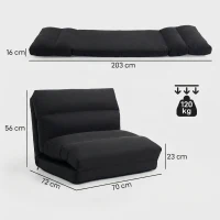 HOMCOM Bodensessel/Sofa wandelbar zum Bett, Rückenlehne 90° bis 180° Stoff - 70 x 72 x 56 cm - schwarz(m-3)