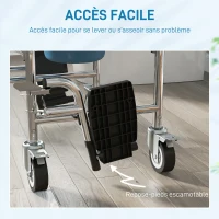 HOMCOM Chaise percée adulte à roulettes, chaise percée de douche avec repose-pieds, dossier et accoudoirs, 53x97x97cm, gris(m-7)