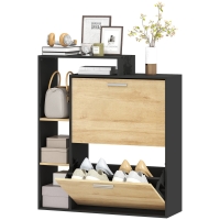 HOMCOM Meuble à chaussures 8 paires, armoire à chaussures étroite avec 2 tiroirs rabattables, 3 compartiments ouverts, noir