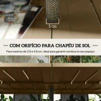 Outsunny Mesa de Jardim Retangular 150x90x73 cm com Pés de Aço Orifício para Chapéu de Sol e Desenho em Ripas Marrom Claro(m-5)