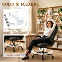 HOMCOM Scaun de Birou Rotativ, Funcție de Balansare, Suporturi Rabatabile pentru Brațe, Spătar Înalt, Înălțime Reglabilă, Negru(m-9)