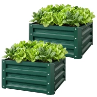 Outsunny Lot de 2 jardinières surélevées, carre potager de jardin pour légumes, fleurs, acier galvanisé 60 x 60 x 30,5 cm, vert(m-1)