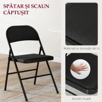 HOMCOM Set de 6 Scaune Pliabile cu Șezut Tapițat din Poliester și Cadru din Oțel, Negru(m-5)