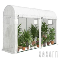 Outsunny Serre de Jardin, Petite Serre de Balcon en Bâche PE Châssis Acier, Portes et Fenêtres Roulantes 300 x 100 x 200 cm blanc(m-11)