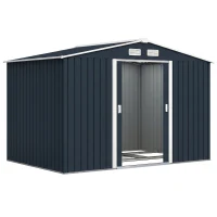 Outsunny Abri de jardin 5,4 m² 2,77 x 1,95 x 1,92 m kit de fondation porte coulissante ventilations acier galvanisé, gris foncé(m-12)