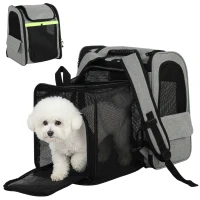 PawHut Cutie transport extensibilă pentru câini cu 5 buzunare și bandă reflectorizantă pentru câini până la 10 kg 33,5x28x42cm Hellgrau(m-7)