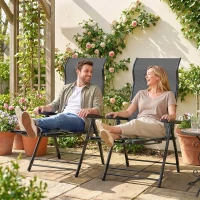 Outsunny Reclining Garden Chairs Set of 2, 5-Position Folding Sun Loungers with High Back, Retractable Footrest, Dark Grey(m-9)