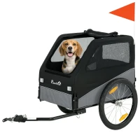 PawHut Dog Bike Trailer, Dog Cart Bicycle Carrier for Small and Medium Pets with 20" Inflatable Rubber Wheels, Grey(m-10)
