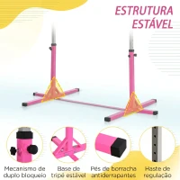 HOMCOM Barra de Ginástica para Crianças com Altura Ajustável 92-150 cm Barra Horizontal de Ginástica 197x121x150 cm Rosa(m-6)