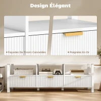 HOMCOM Meuble TV 152 cm, meuble télé pour téléviseur 65 pouces avec 3 tiroirs et 3 étagères ouvertes, 152x39,5x50cm, blanc(m-6)