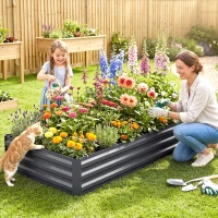 Outsunny Carré potager de jardin rectangulaire jardinière extérieure 241 x 90 x 30 cm tôle d'acier ondulée gris(m-9)