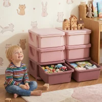 HOMCOM Organisateur de jouets pour enfants à 3 niveaux avec 6 tiroirs, boîtes de rangement en plastique, 75x37x56,5cm, rose(m-10)