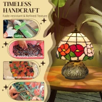 HOMCOM Handcrafted Classic Stained Glass Bedside Lamp, Tiffany-Style Table Lamp with Sculpted Dragonfly Base, Multi-Coloured(m-5)