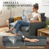 HOMCOM Sofá de 2 Plazas Tapizado en Lino con Acolchado Grueso, Diseño Capitoné para Espacios Pequeños 131x75x85 cm Gris Oscuro(m-4)