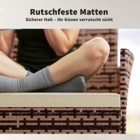 Outsunny 2-Sitzer Rattan Gartensofa PE-Rattan Outdoor-Terrassen-Sofa mit Polster, Anti-Rutsch-Matten, Stahlrahmen, Khaki(m-7)