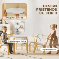 AIYAPLAY Set masă și scaune pentru copii 3-8 ani, 5 piese cu margini rotunjite, din lemn alb(m-5)