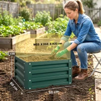 Outsunny Lot de 2 jardinières surélevées, carre potager de jardin pour légumes, fleurs, acier galvanisé 60 x 60 x 30,5 cm, vert(m-3)