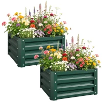 Outsunny Lot de 2 jardinières surélevées, carre potager de jardin pour légumes, fleurs, acier galvanisé 60 x 60 x 30,5 cm, vert(m-10)