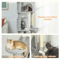 PawHut Arbre à chat tour de jeux pour chat, platesformes, niches, lit, hamac, échelle et griffoirs en sisal 56x56x180cm gris(m-7)