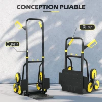 DURHAND Diable d'escalier pliable 120 kg 6 roues, diable demenagement en acier avec cordes télescopiques, 44x67x106,5cm, jaune(m-4)