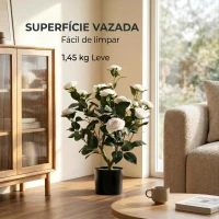 HOMCOM Planta Artificial de Camélia 65 cm com Flores de Seda Realistas 116 Folhas e Efeito de Musgo Branco(m-9)