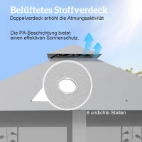 Outsunny Pavillon mit Doppeldach, 3x3 m Wasserabweisend Stabil Winterfest Gartenpavillon mit Moskitonetz Hellgrau(m-4)