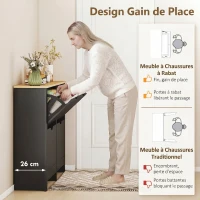 HOMCOM Meuble à chaussures 16 paires, armoire à chaussures avec 4 tiroirs rabattables étagères réglables, noir et bois naturel(m-4)