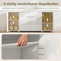 HOMCOM Hoogglans-dressoir, moderne buffetkast met 4 deuren en verstelbare planken, soft-close keukenkast, wit(m-6)